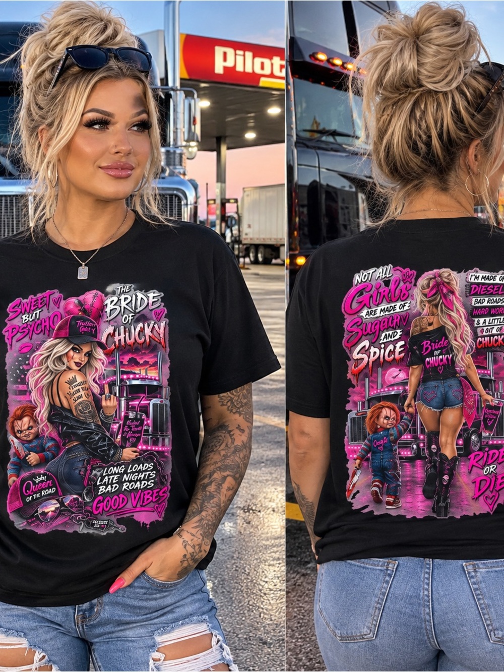 Bride of Chucky Graphic Tee - Black with Pink Accents